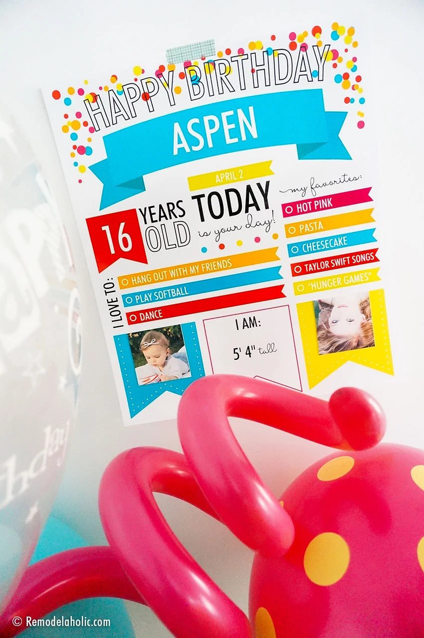 Custom Fillable Printable Birthday Poster Infographic For Teens #Bekob