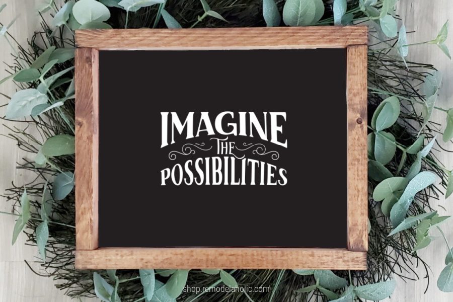 Black And White Modern Farmhouse Printable Wall Art Quote, Imagine The Possibilities, Bekob