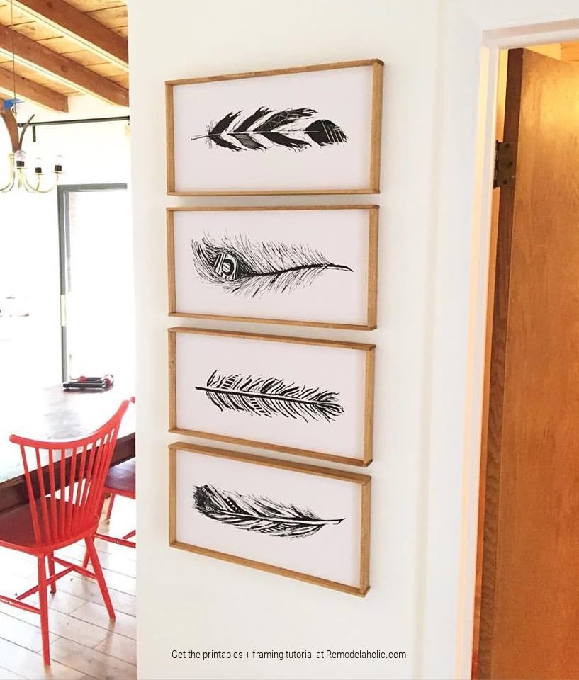Hand Drawn Feather Wall Art Printables Black And White, Plus How To Mount And Frame Printable Art, Bekob