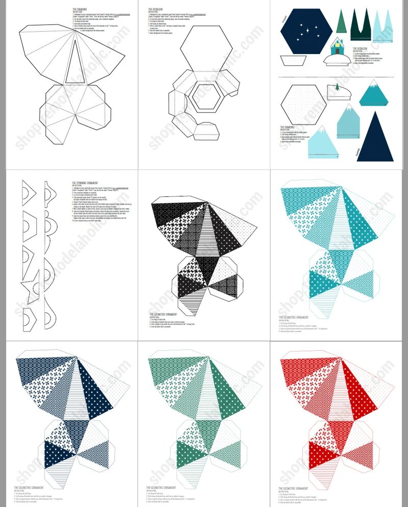 Printable Christmas Decor, 3d Paper Ornament Templates #Bekob