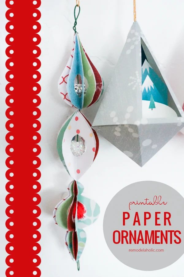 Print your own 3D geometric paper ornaments to decorate for Christmas! From geometric snowglobe scenes to rounded twirlying baubles to dangling diamonds, these folded paper ornamen