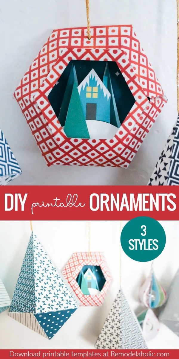 3D Paper Ornament Templates With Printable Ornaments In Geometric Shapes Baubles Snowglobe #Bekob