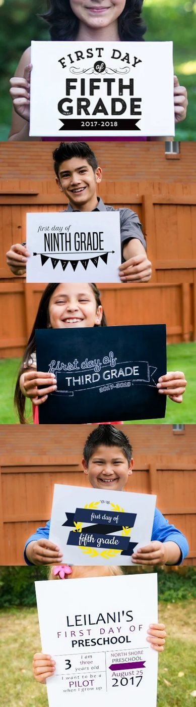 2017 2018 First Day Of School Printable Photo Signs, 5 Different Styles, Free Download And Custom Print From @Bekob