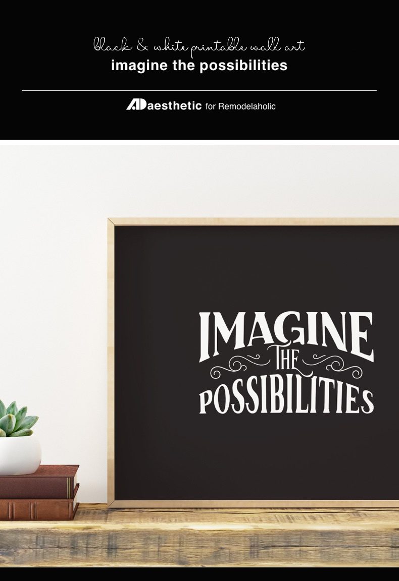 Printable Wall Art Quote Black And White, Imagine The Possibilities, AD Aesthetic For Bekob