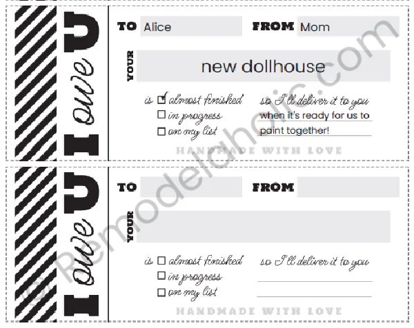 Customizable Printable IOU Voucher For A Handmade Gift That Isnt Ready Bekob