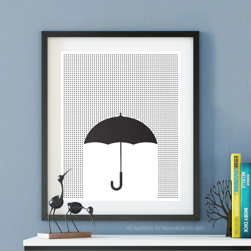 Printable Spring Wall Art, Black And White Umbrella Graphic For Gallery Wall, AD Aesthetic For Bekob