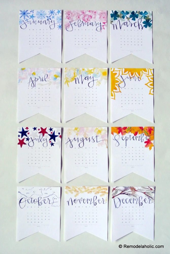 Printable Colorful 2019 Handlettered Watercolor Calendar In 3 Sizes Digital Download #Bekob