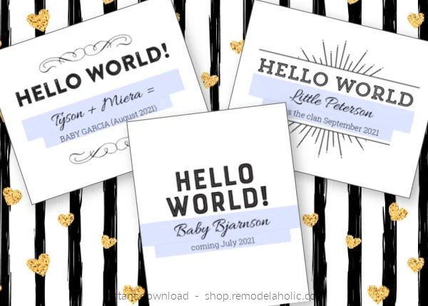 Printable Pregnancy Announcement, Hello World, Instant Download Bekob
