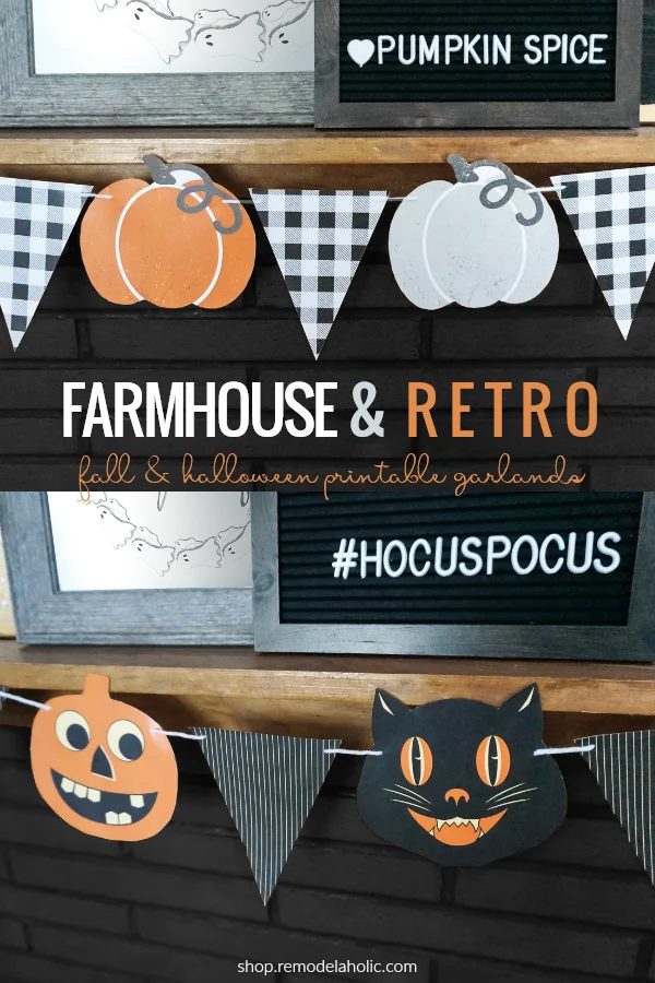 Printable Bunting Garland Pennant Banners For Farmhouse Fall Pumpkin And Retro Black Cat Halloween Decor #Bekob