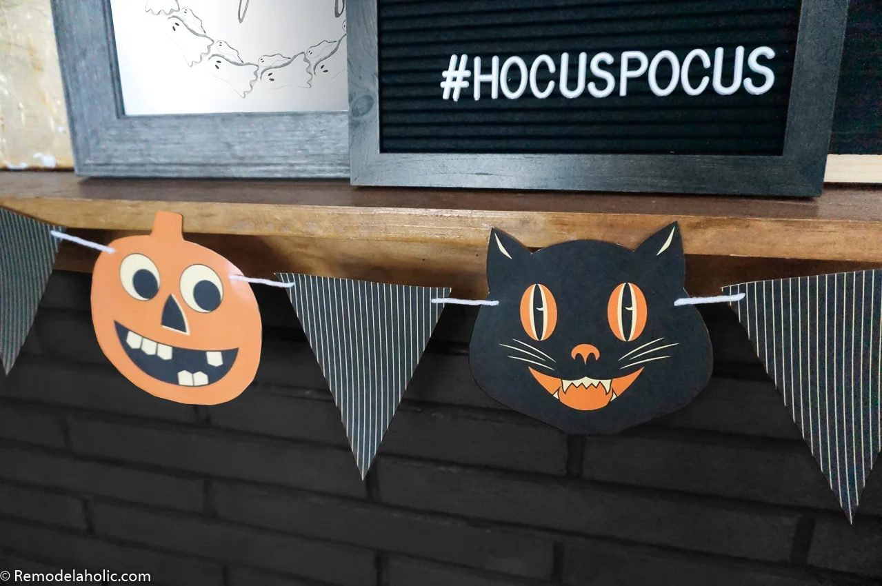 Printable Vintage Retro Jack O Lantern And Black Cat Bunting Garland Pennant For Mantel Or Party #Bekob