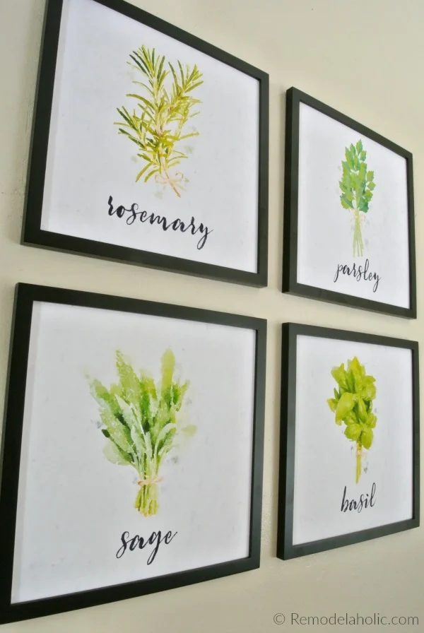 Printable 12x12 Watercolor Herb Kitchen Art Set Digital Download #Bekob