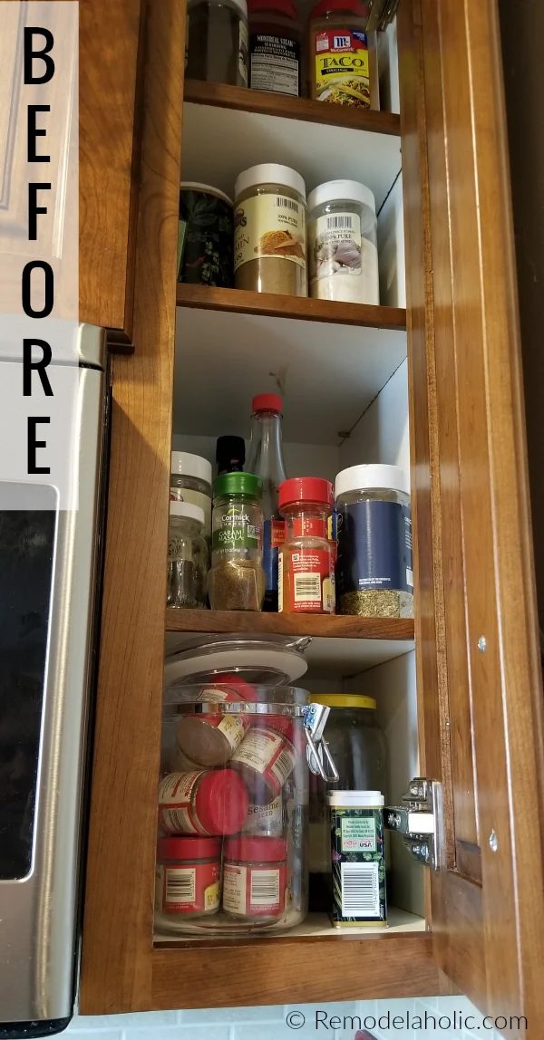 Organized Spice Cupboard Makeover To A Wall Mounted Wire Spice Rack, Modern Farmhouse Style #Bekob