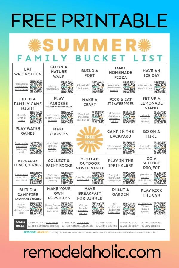 Free Printable Summer Bucket For Kids Family Activity Checklist Guide, Bekob