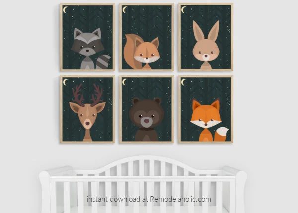 Night Sky Woodland Animals Nursery Art Printable Set Bekob