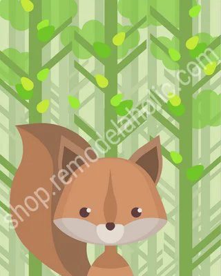 Green Summer Woodland Animal Nursery Art Squirrel