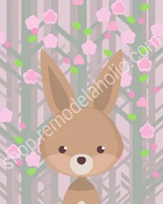 Pink Spring Woodland Animal Nursery Art Bunny Rabbit