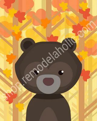 Autumn Fall Woodland Animal Nursery Art - Bear