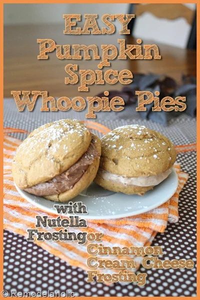 Pumpkin spice whoopie pies with nutella frosting or cinnamon cream cheese frosting