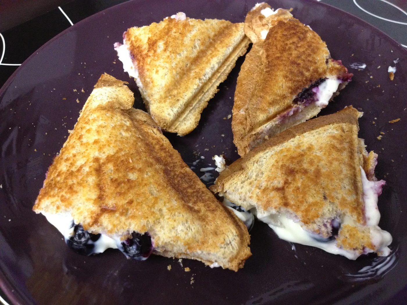 Blueberry breakfast grilled cheese sandwich