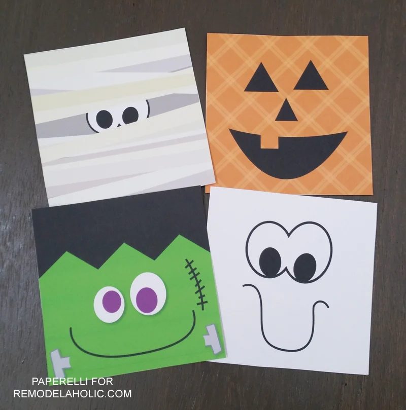 Monster Face Halloween Printable Set: jack-o-lantern, mummy, ghost, frankenstein monster