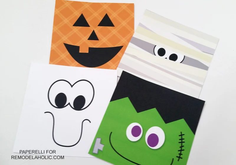 Monster Face Halloween Printable Set: jack-o-lantern, mummy, ghost, frankenstein monster