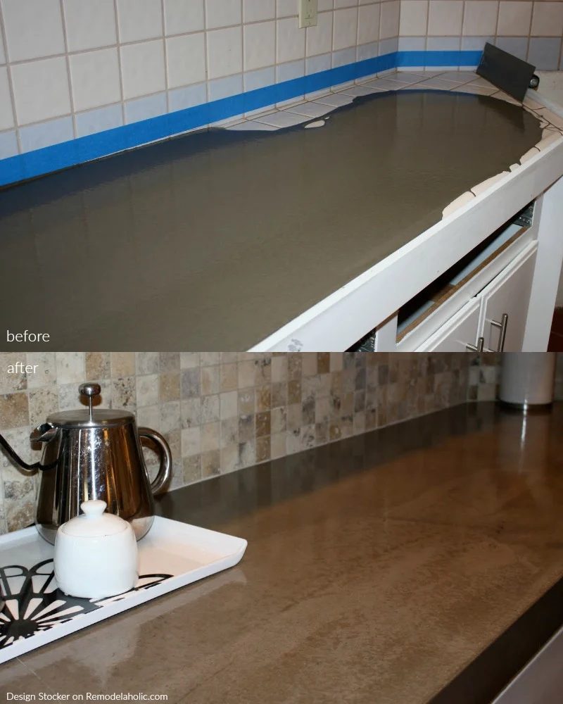 Before And After Poured Quick Install Concrete Countertops Over Existing Tile Countertop @Bekob