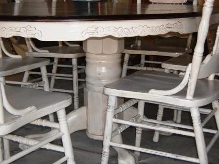 Re-stained and Painted White: Oak Pedestal Table And Chairs