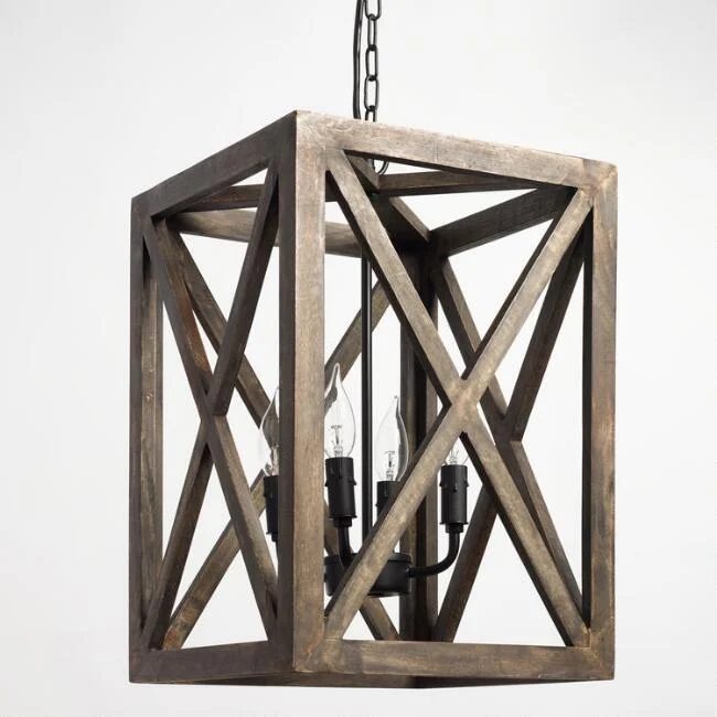 Gray Wood And Iron Chandelier