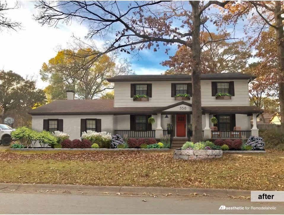 After | Colonial Porch Curb Appeal options and Inspiration (with columns and railing)