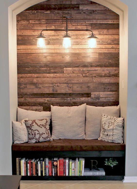 Great options for decorating a nook -- no more awkward alcoves! striking and functional design options