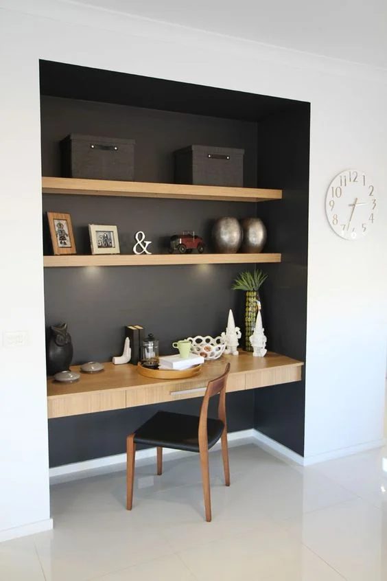 Great options for decorating a nook -- no more awkward alcoves! striking and functional design options