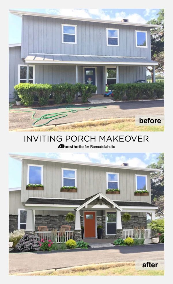 Inviting Porch Virtual Makeover • AD Aesthetic for Bekob | mid-century modern | curb appeal