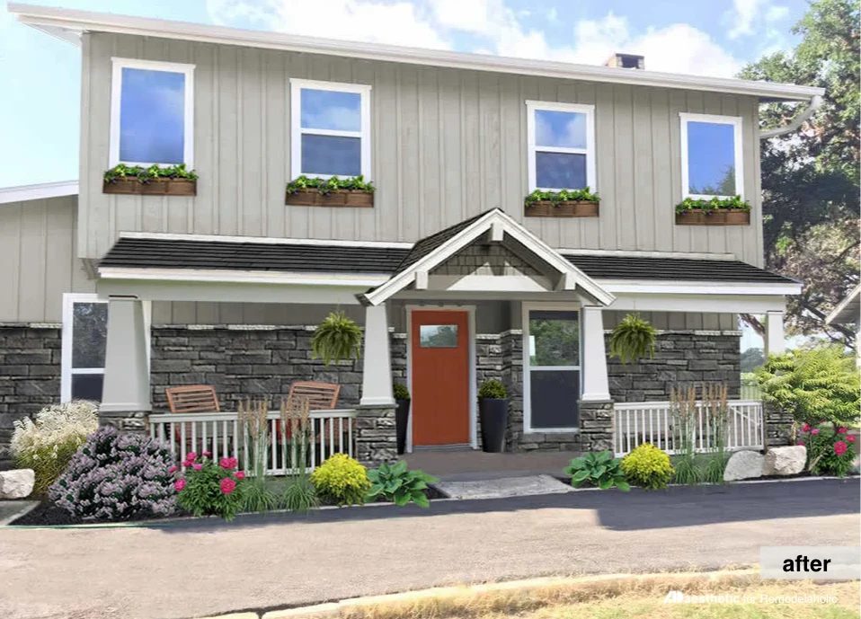 Inviting Porch Virtual Makeover | mid-century modern | curb appeal