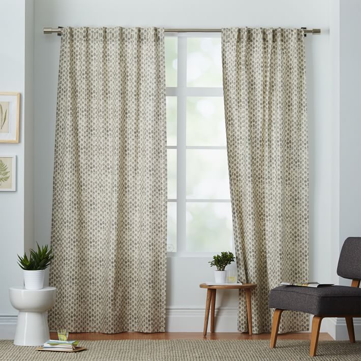 Neutral Living Room Stamped Dot Curtains
