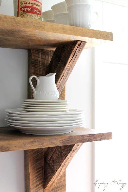 reclaimed wood farmhouse kitchen shelves, Keeping It Cozy