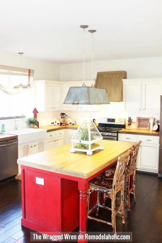 Wood countertops made to look reclaimed.