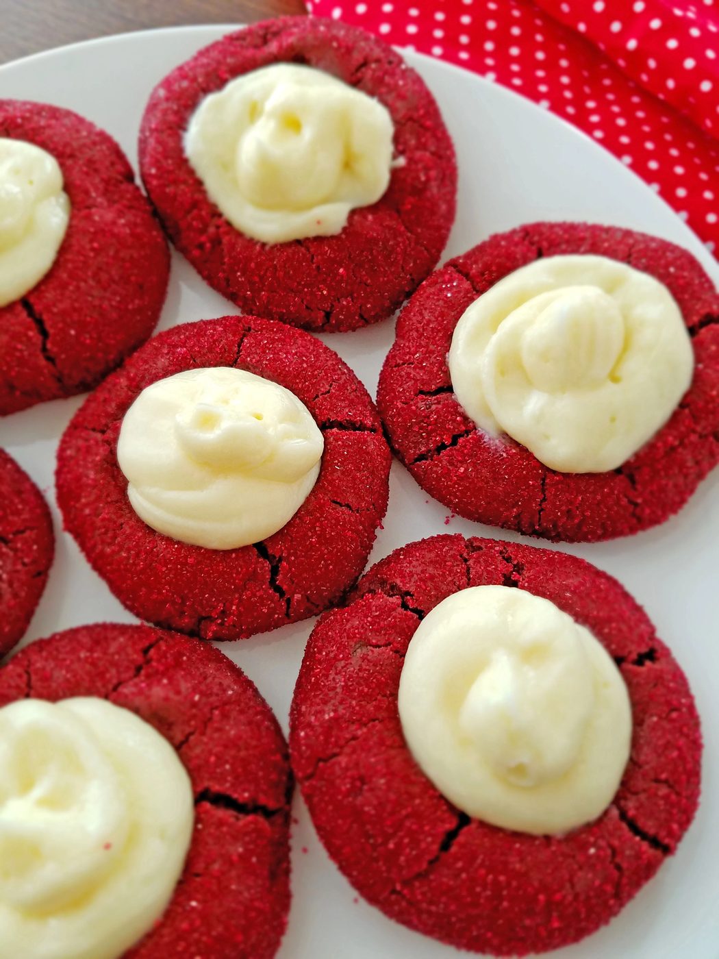 Red Velvet Thumbprint Cookies with Cream Cheese Filling are to die for! well fitted for Christmas, Valentine's Day or a romantic night. Recipe at Bekob.com