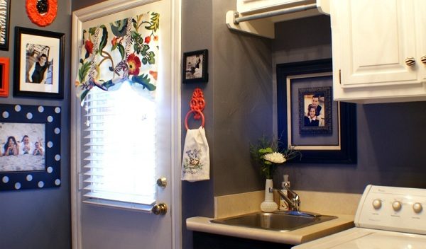 Redecorated Laundry Room With Chandelier, Paint and Pictures