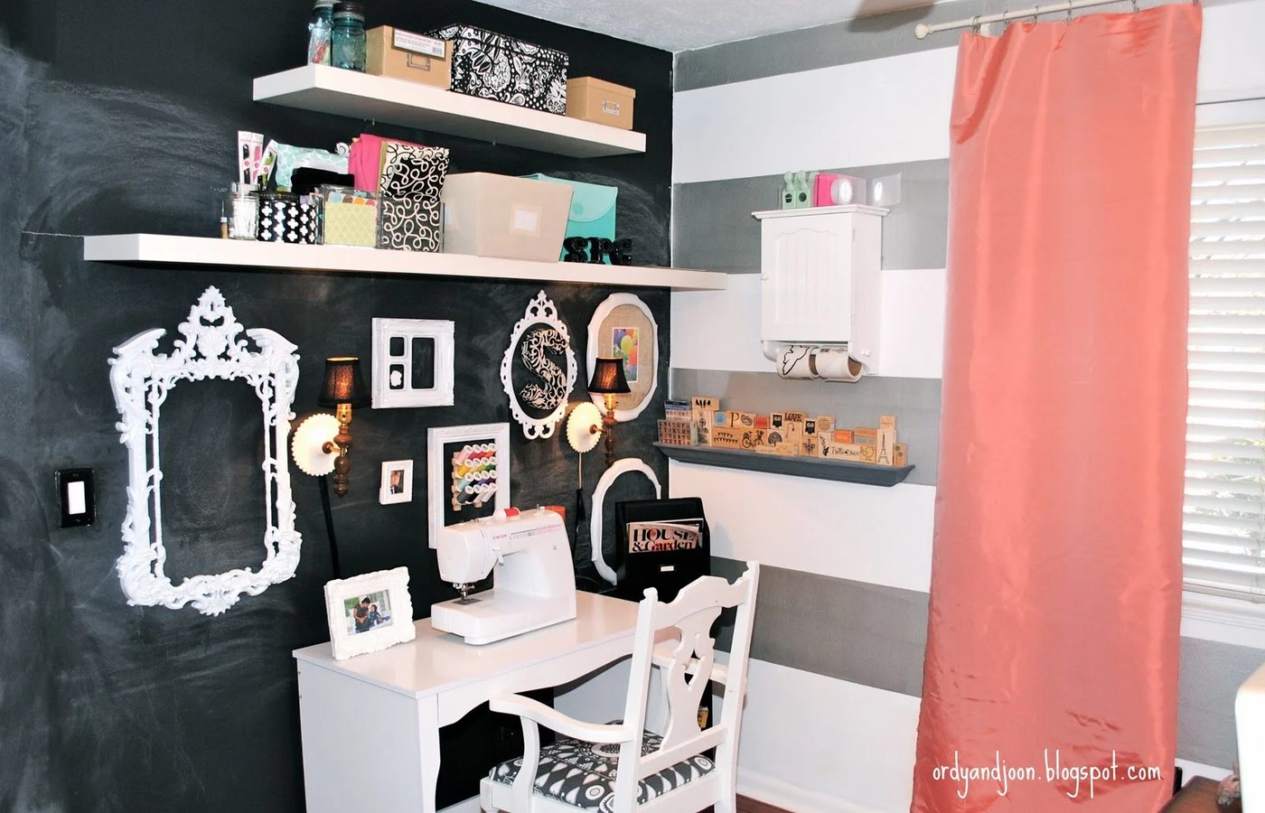 Renovated Home Office with Stripes and Lots of Details