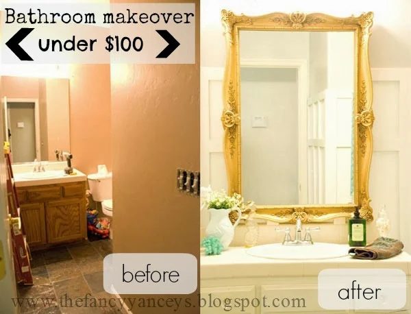 $100 Chic Bathroom Makeover | Vintage Romance featured on Bekob.com #modest-cost #style #board_and_batten