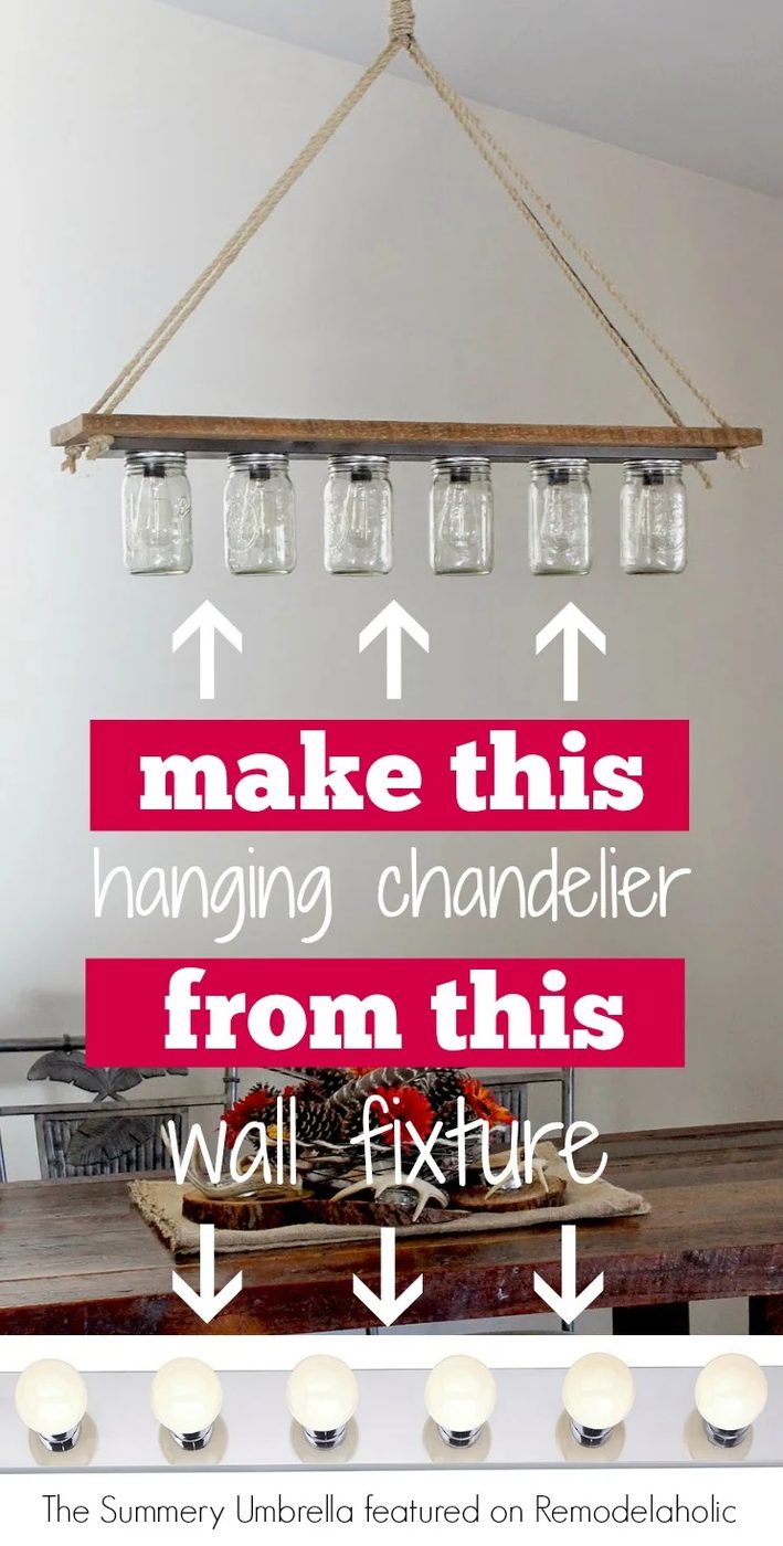 Handmade rustic mason jar and wood hanging chandelier pendant light - The Summery Umbrella featured on @Bekob