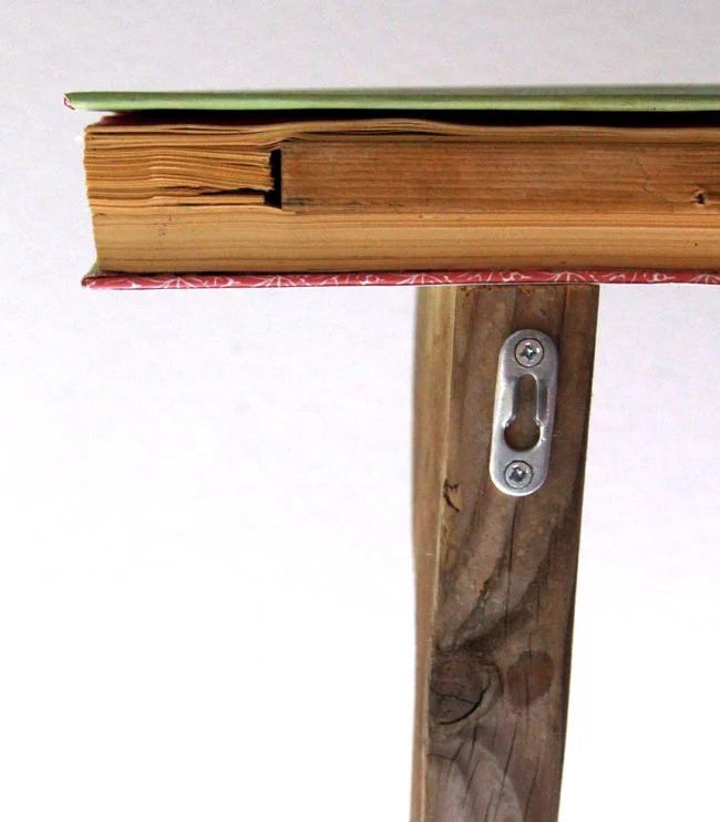 how to hang an upcycled book shelf with Handmade corbels