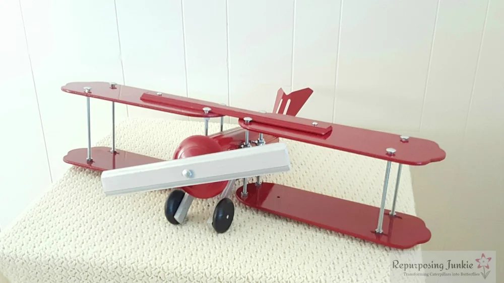 20 Build decorative airplane from repurposed ceiling fan blades, front view 6, by Repurposing Junkie featured on @Bekob