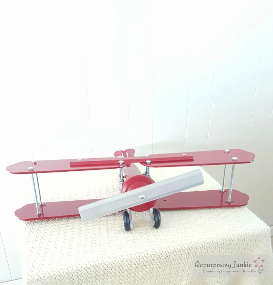23 Build decorative airplane from repurposed ceiling fan blades, front view 7, by Repurposing Junkie featured on @Bekob