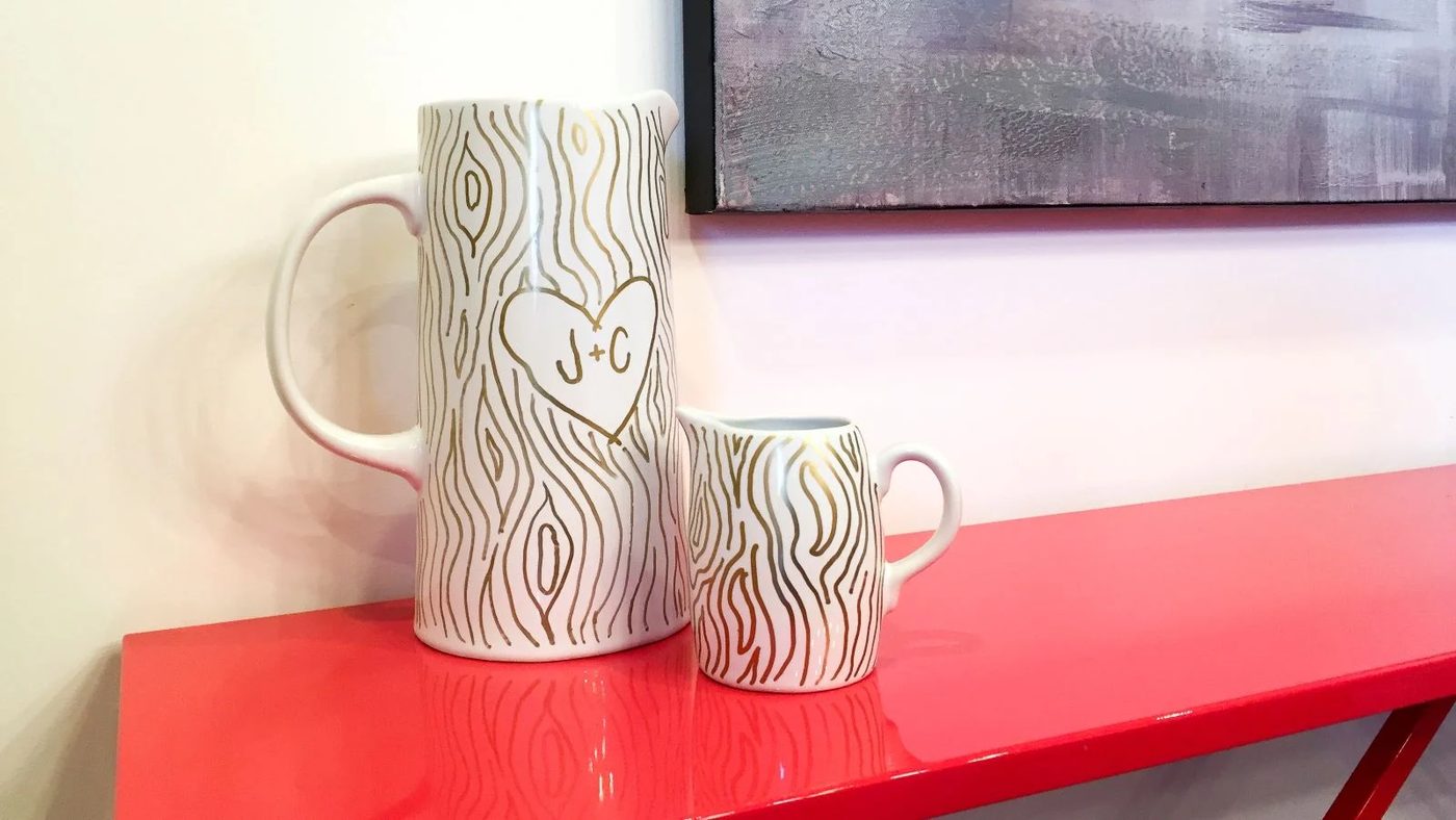 3 Adorable Faux Bois Pitcher With Carved Hearts By @Bekob