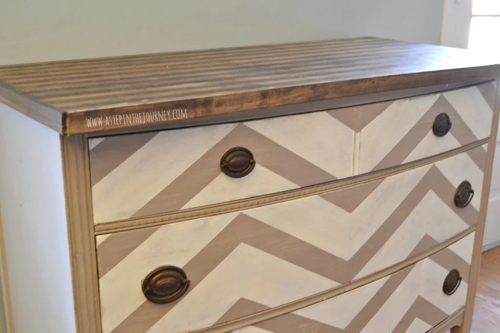 chevron kitchen buffet dresser with striped butcher block top
