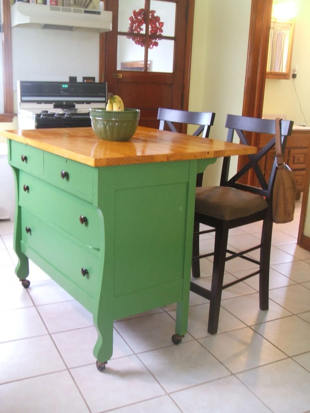 repurposed dresser to kitchen island with bar seating, Laughing at the Days