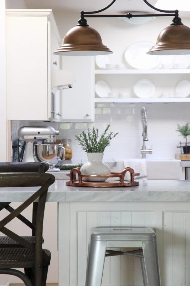handmade-kitchen-remodel-copper-light-update-marble-tile-countertop-subway-tile-backsplash-Zevy-Joy-featured-on-@Bekob