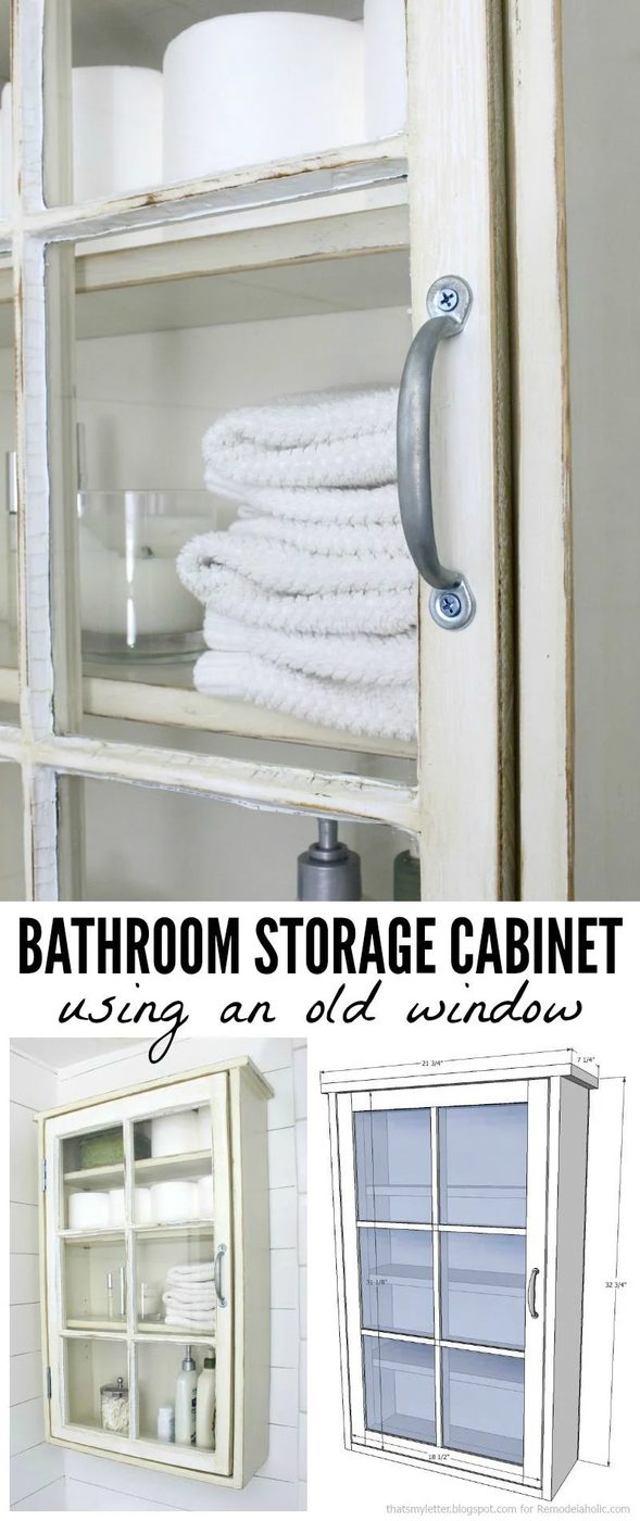 Build a bathroom storage cabinet using an old window