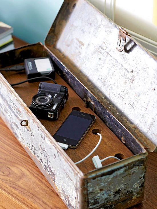 handmade charging station antique toolbox by Midwest Living via Bekob